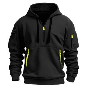 Stylish Black Hoodie with Neon Yellow Details